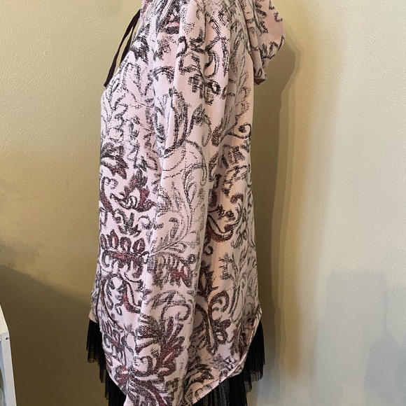 LOGO Lounge by Lori Goldstein Zip front hoodie with chiffon trim, size Medium. - Picture 5 of 11